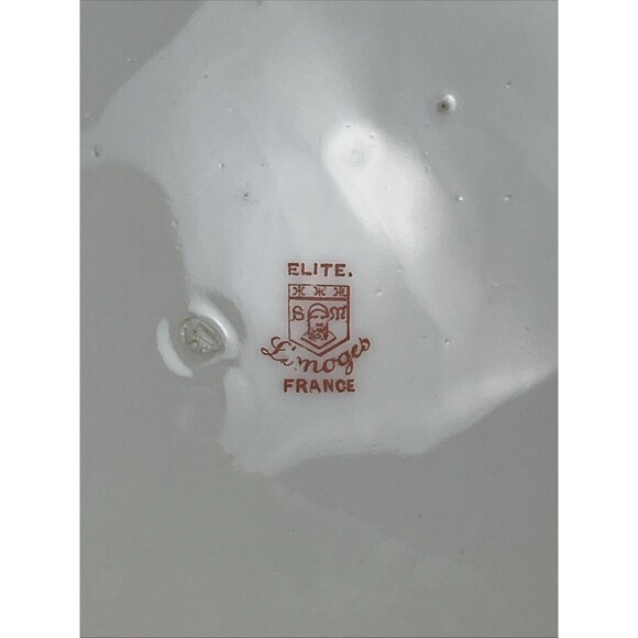 Antique Elite Works Limoges France Pink Green Floral Serving Plate Golden Hdls - Picture 6 of 15